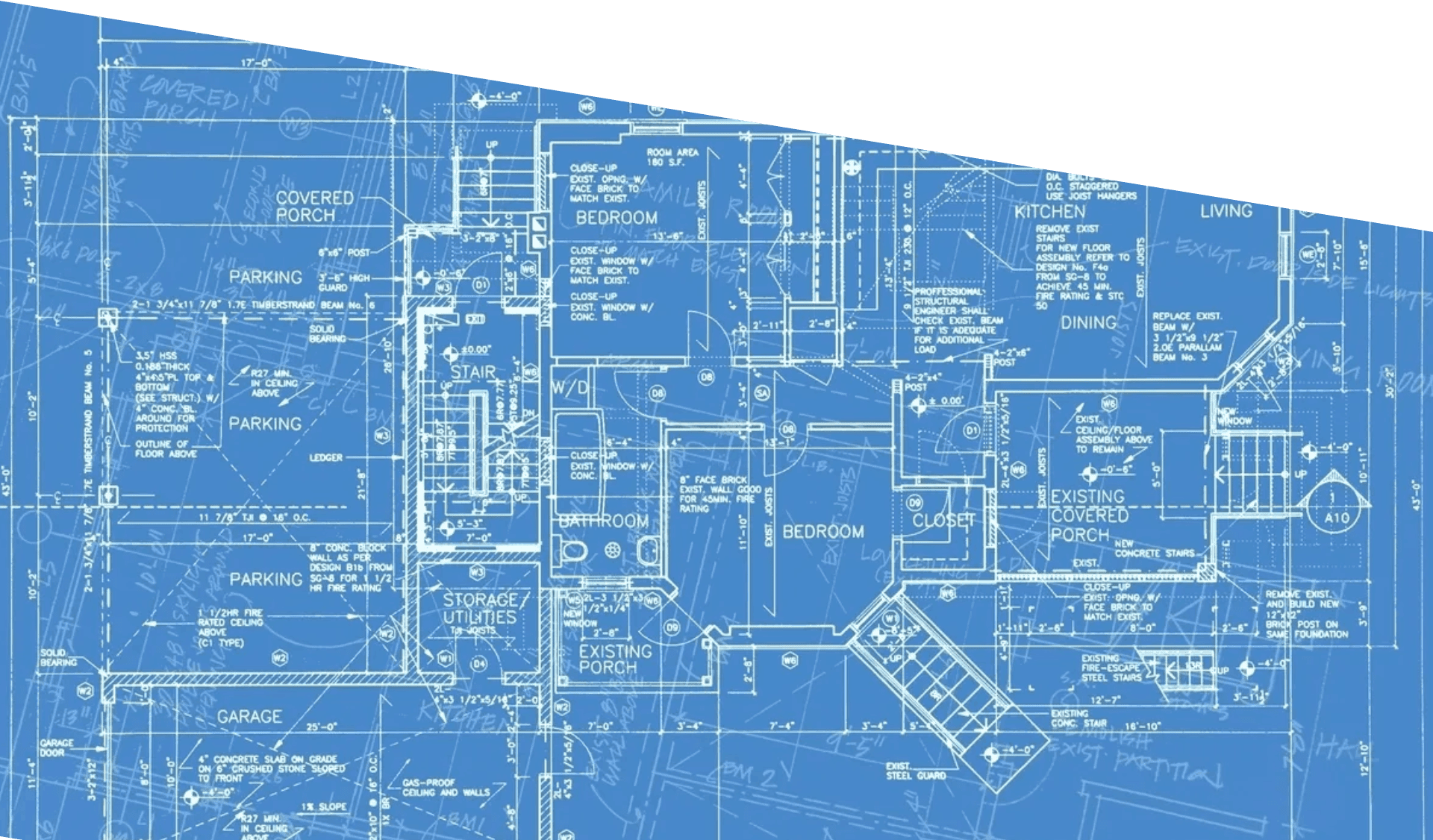 Blueprint drawing of a new home construction project